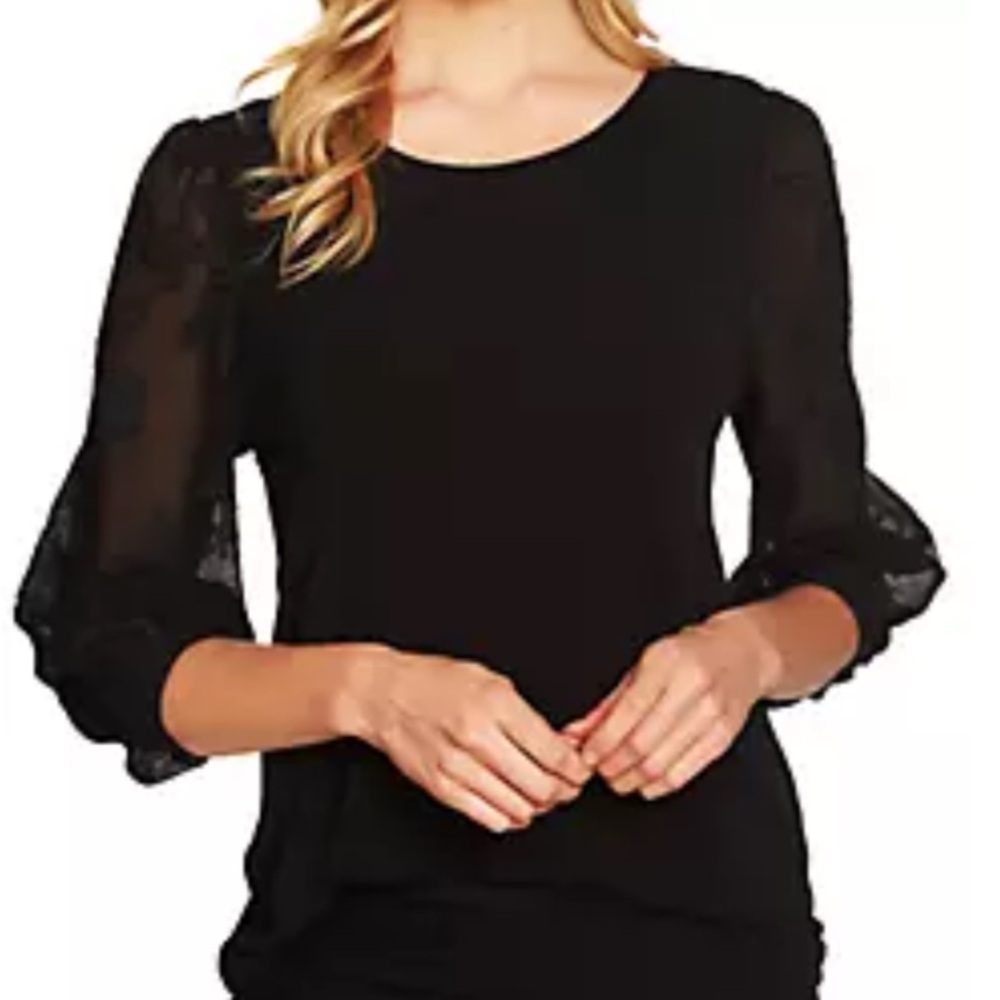 CeCe Black Blouse with Textured Sleeves